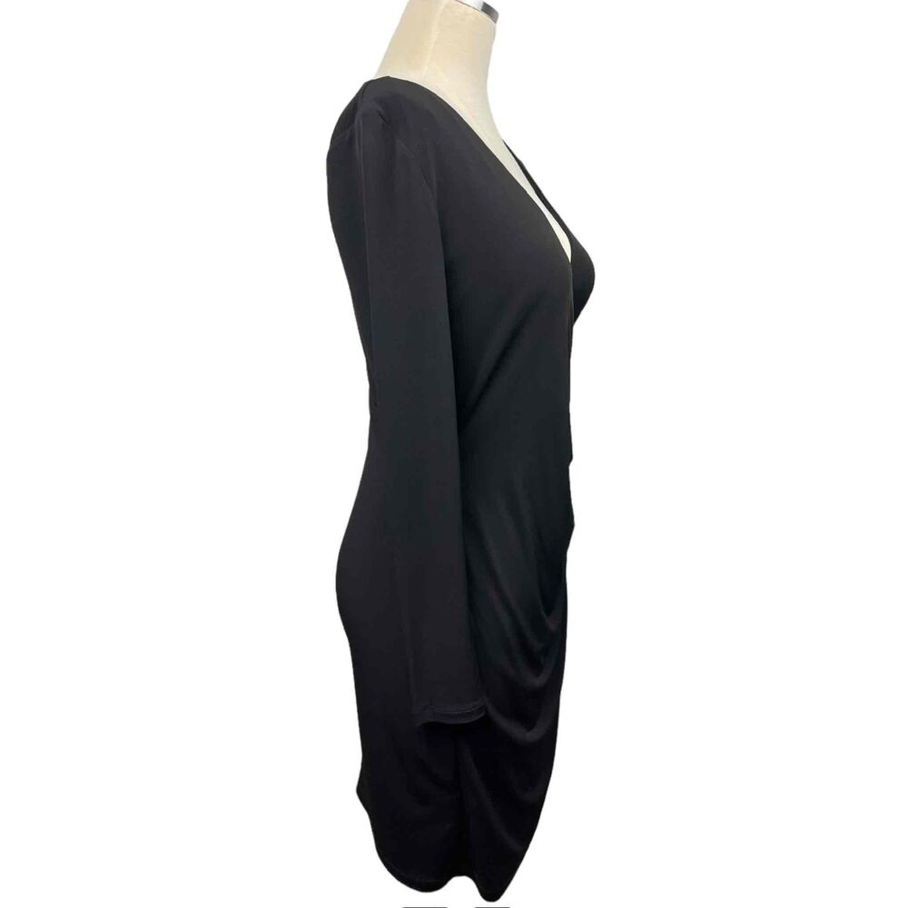 NWT Calvin Klein Womens Black Ruched Faux‎ Wrap Long Sleeve Bodycon Dress Size 8 - Picture 4 of 10